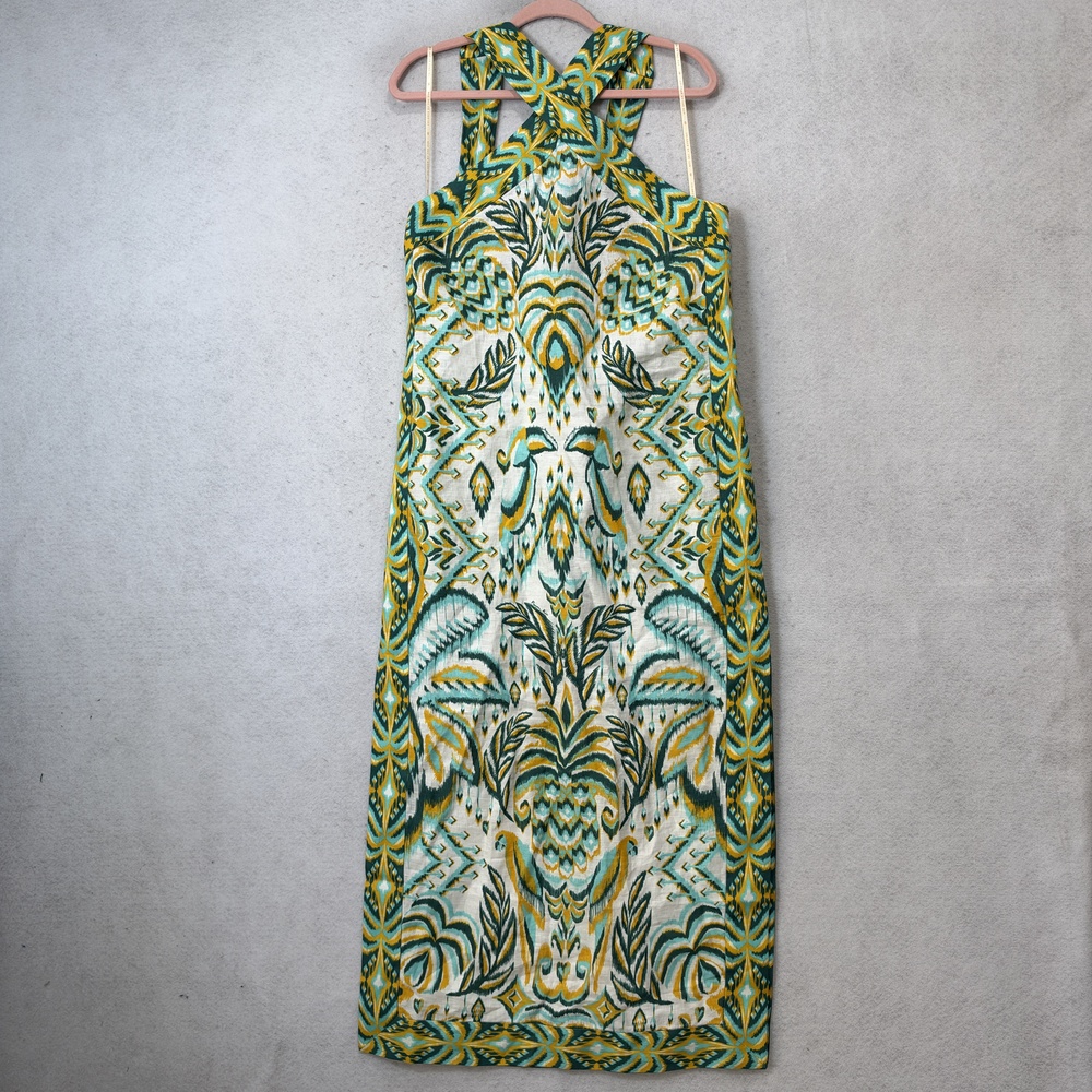 Farm Rio Dress Womens XL Multicolor Geometric Linen Halter Maxi Sundress Boho